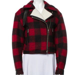 Veronica Beard Plaid Print Biker Jacket - Leather Detailing